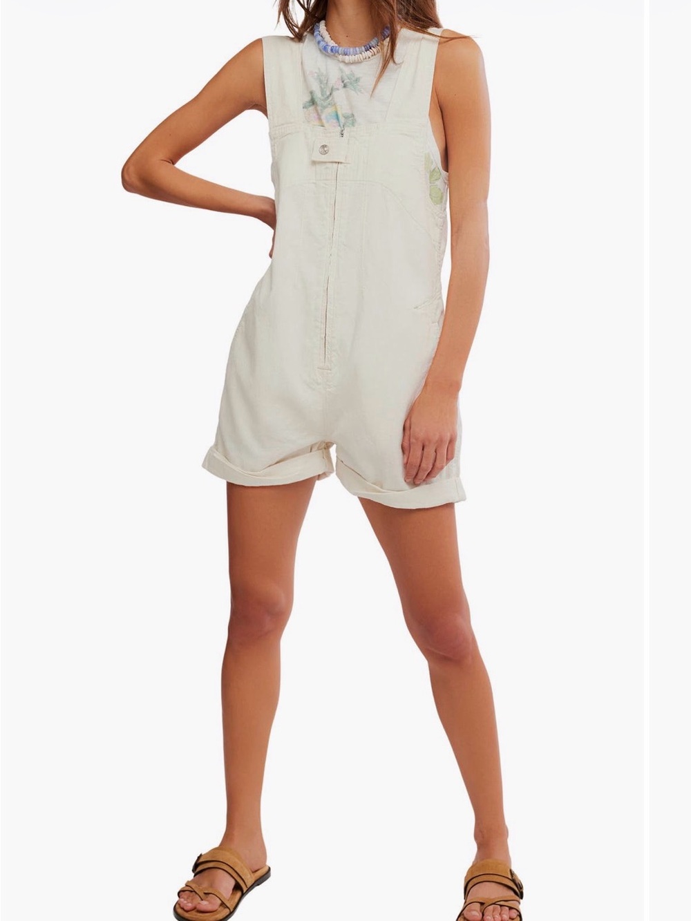 Free People Jude Cotton Shortalls , ecru colorway, sz xs nwt🤍